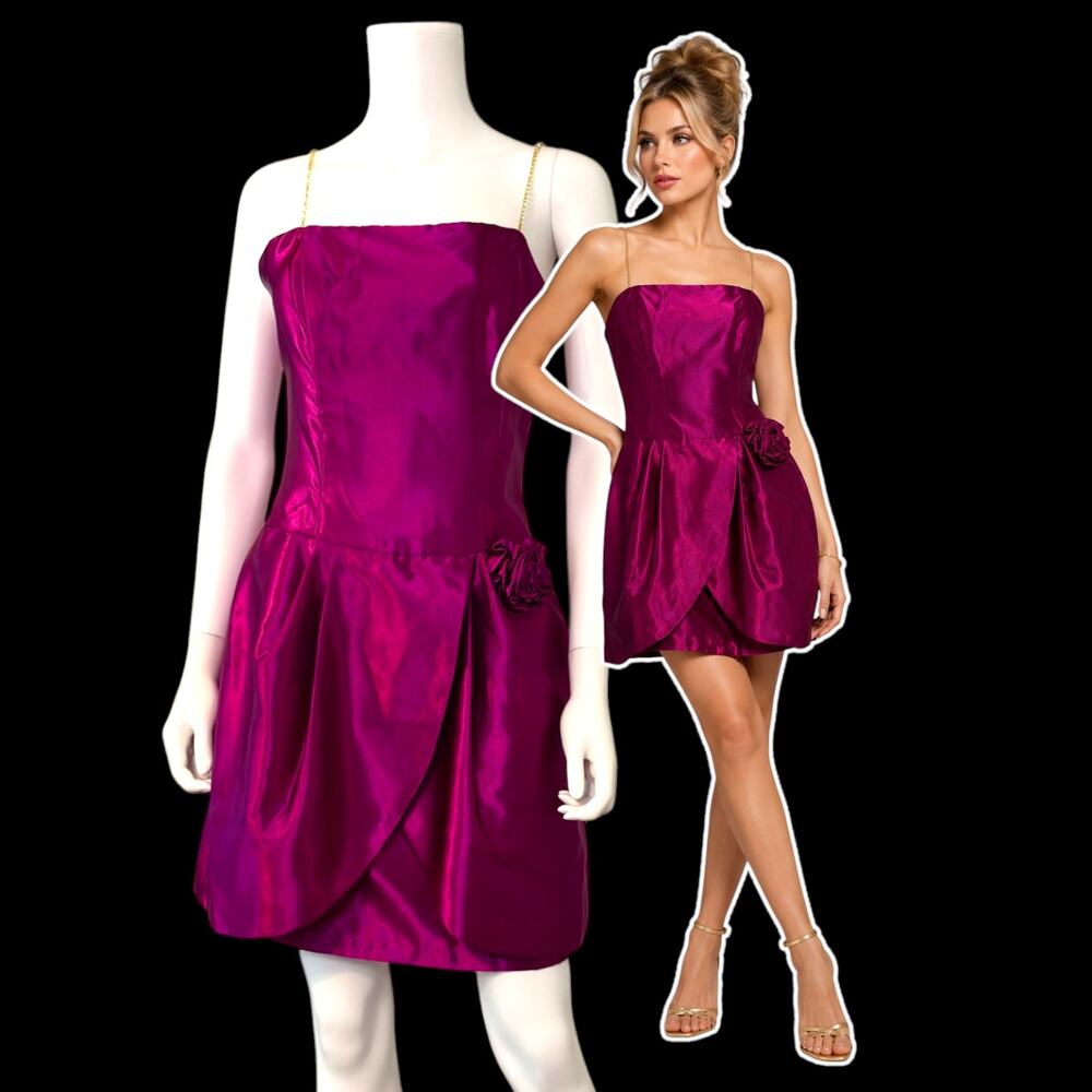 Jessica McClintock Gunne Sax Magenta Pink Party Dress Size 9 Rhinestone Satin